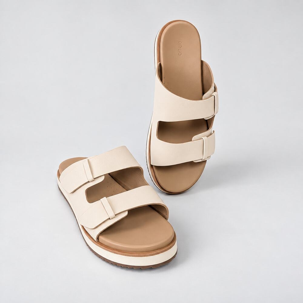 Nisolo Ella Flatform Slide Sandals Womens 11 Tan Bone Leather Slip On Straps EVA